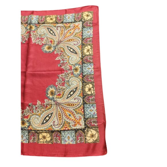 Square Silk Scarf Red With Ornate Paisley Floral Print 27.5 inch Square Wild Rag - Picture 11 of 16
